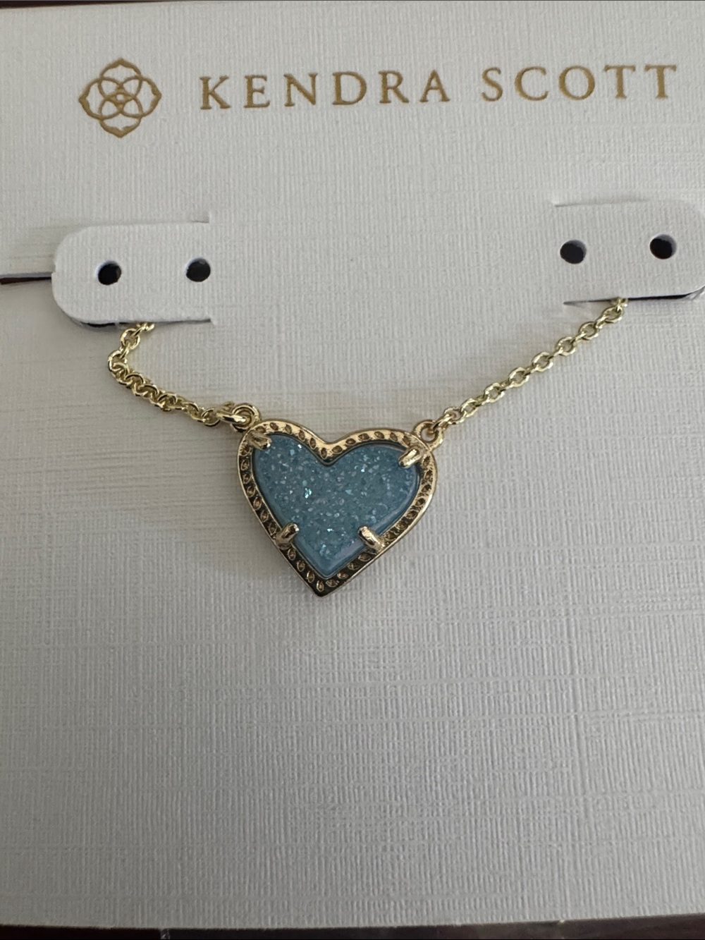 Kendra Scott Gold Ari Heart Pendant Necklace in Light Blue Drusy
